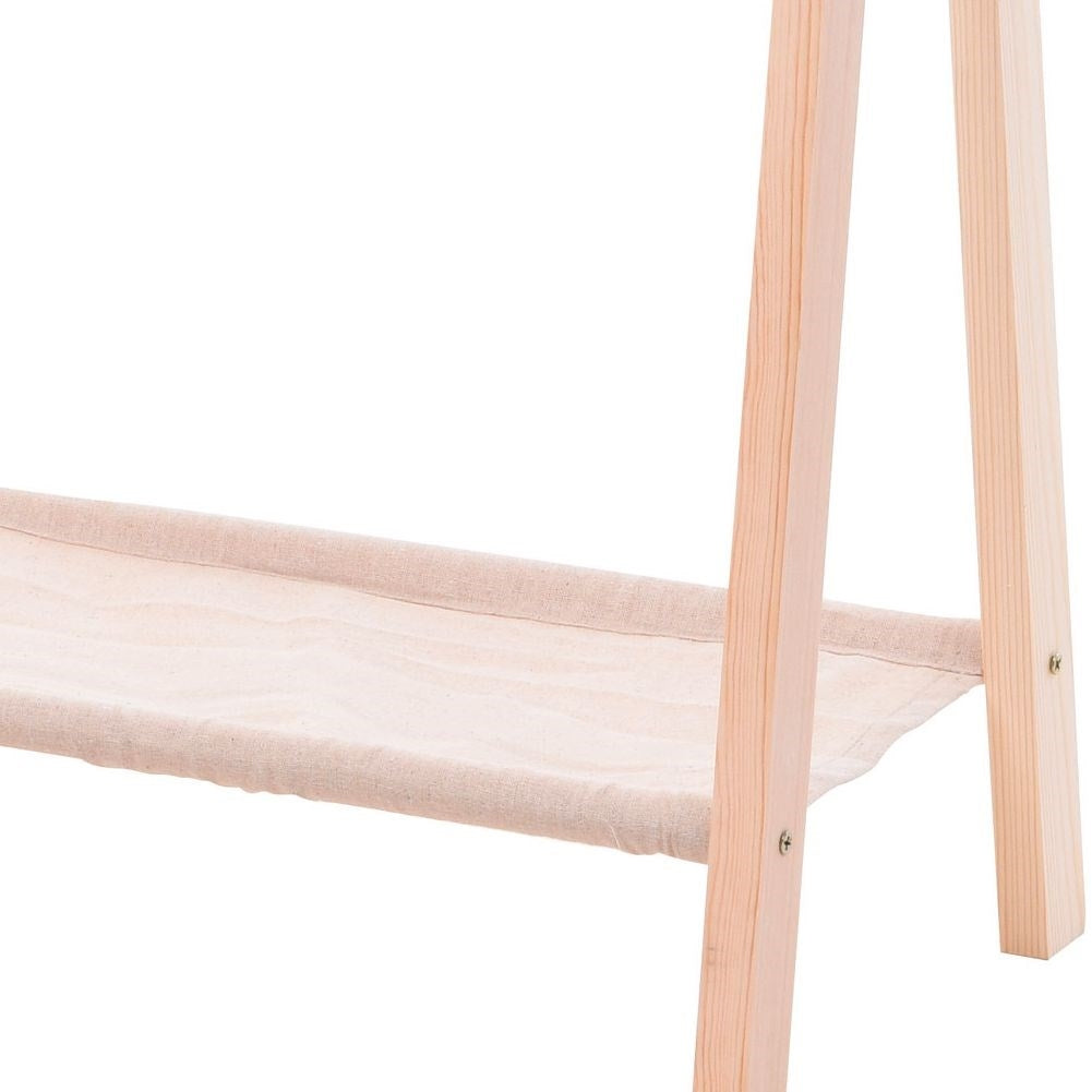 Wooden wardrobe with hangers for children's clothes and shoes