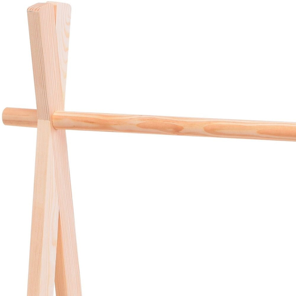 Wooden wardrobe with hangers for children's clothes and shoes