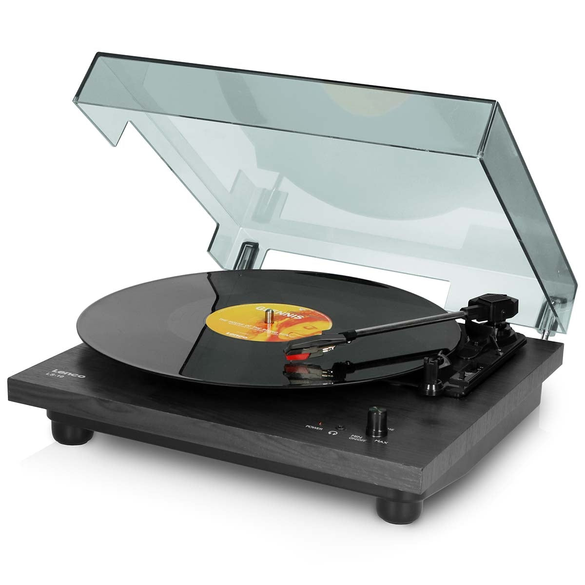 Wood turntable with built-in speakers black