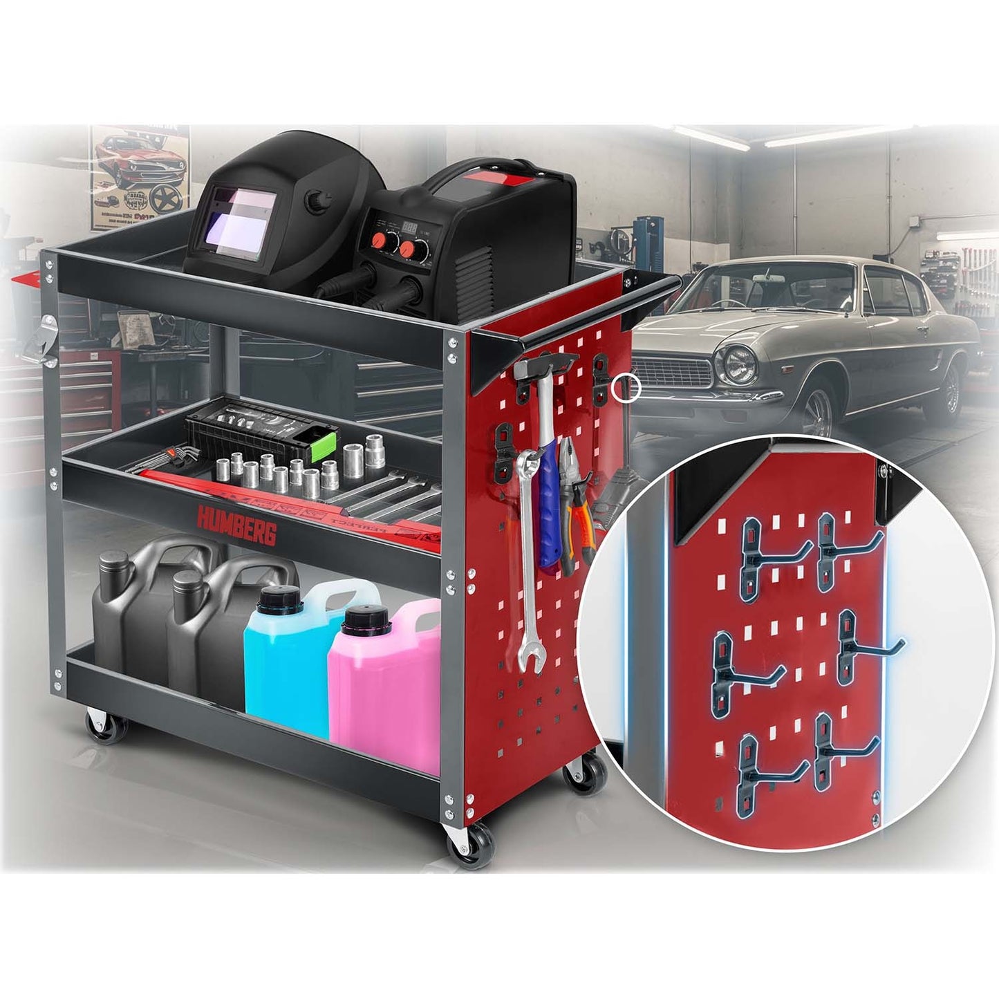 Workshop Tool Cart with Drawers, Steel