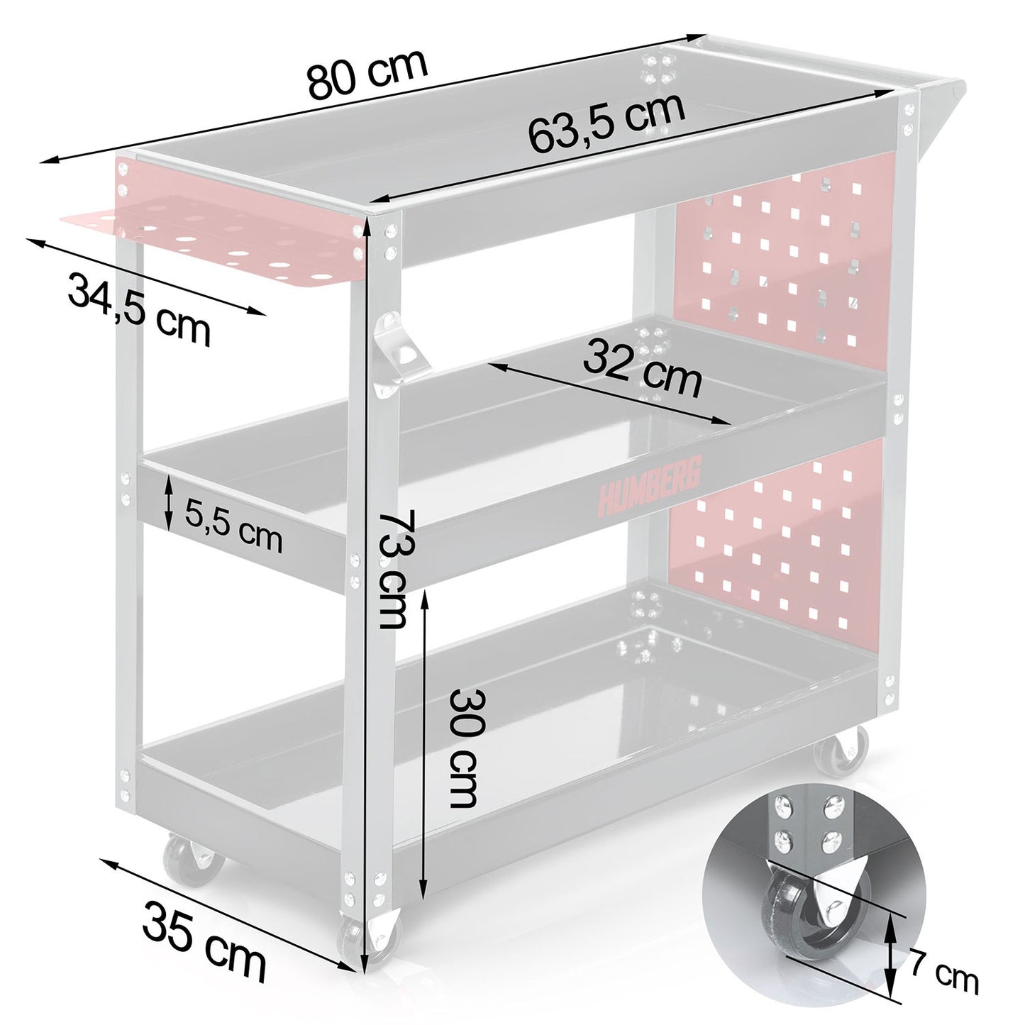 Workshop Tool Cart with Drawers, Steel