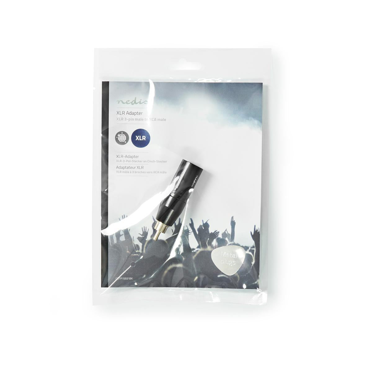 XLR Adapter | XLR 3-pin male | RCA Male | Nickel Plated | Straight | Metal | Black | 1 pc. | Plastic bag