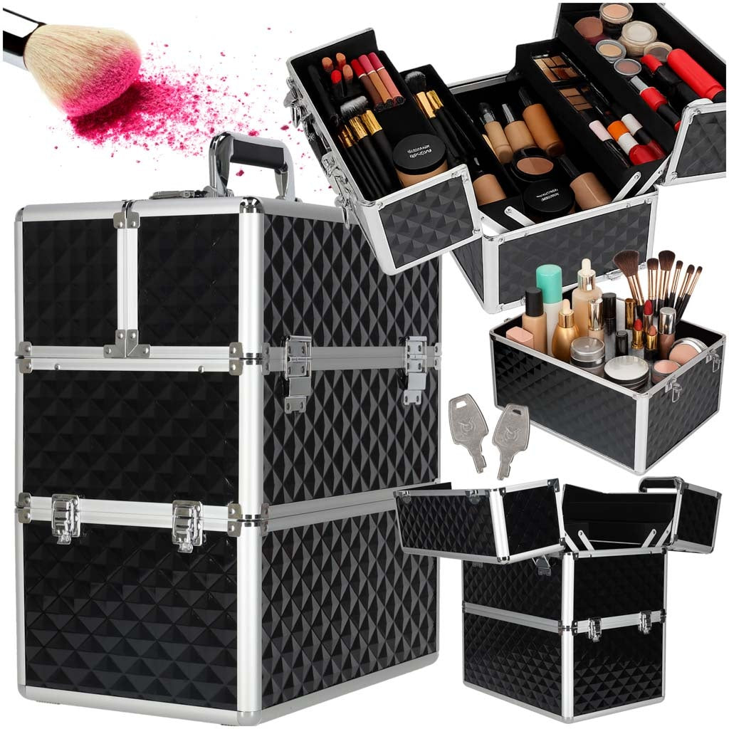 XXL Cosmetic Organizer Case, Black Plastic, Lockable