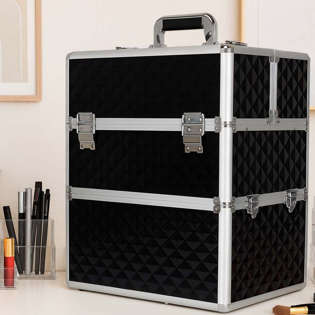 XXL Cosmetic Organizer Case, Black Plastic, Lockable