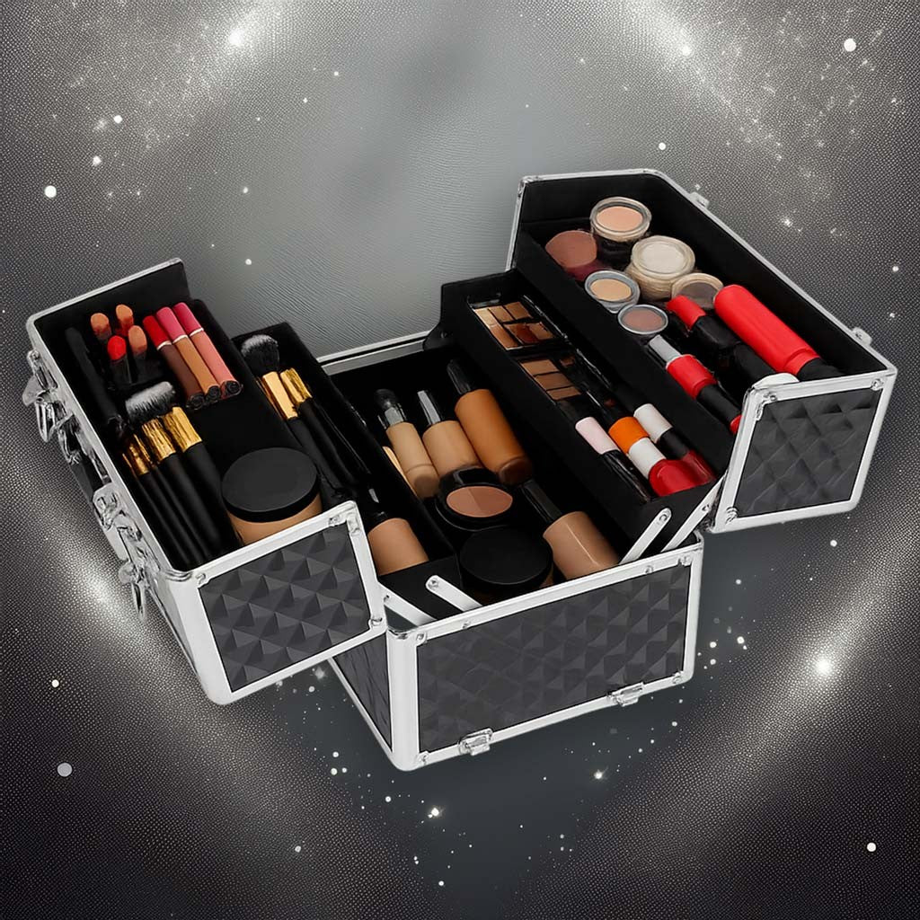 XXL Cosmetic Organizer Case, Black Plastic, Lockable