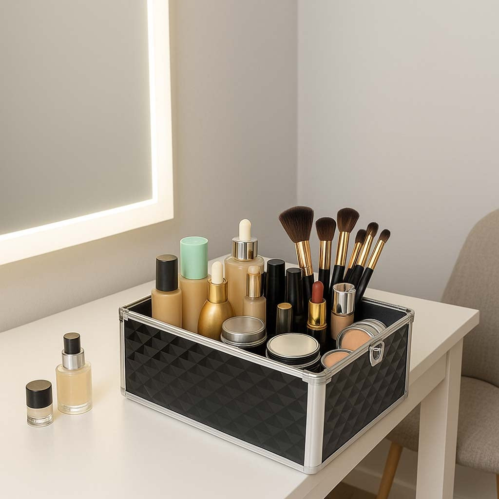 XXL Cosmetic Organizer Case, Black Plastic, Lockable
