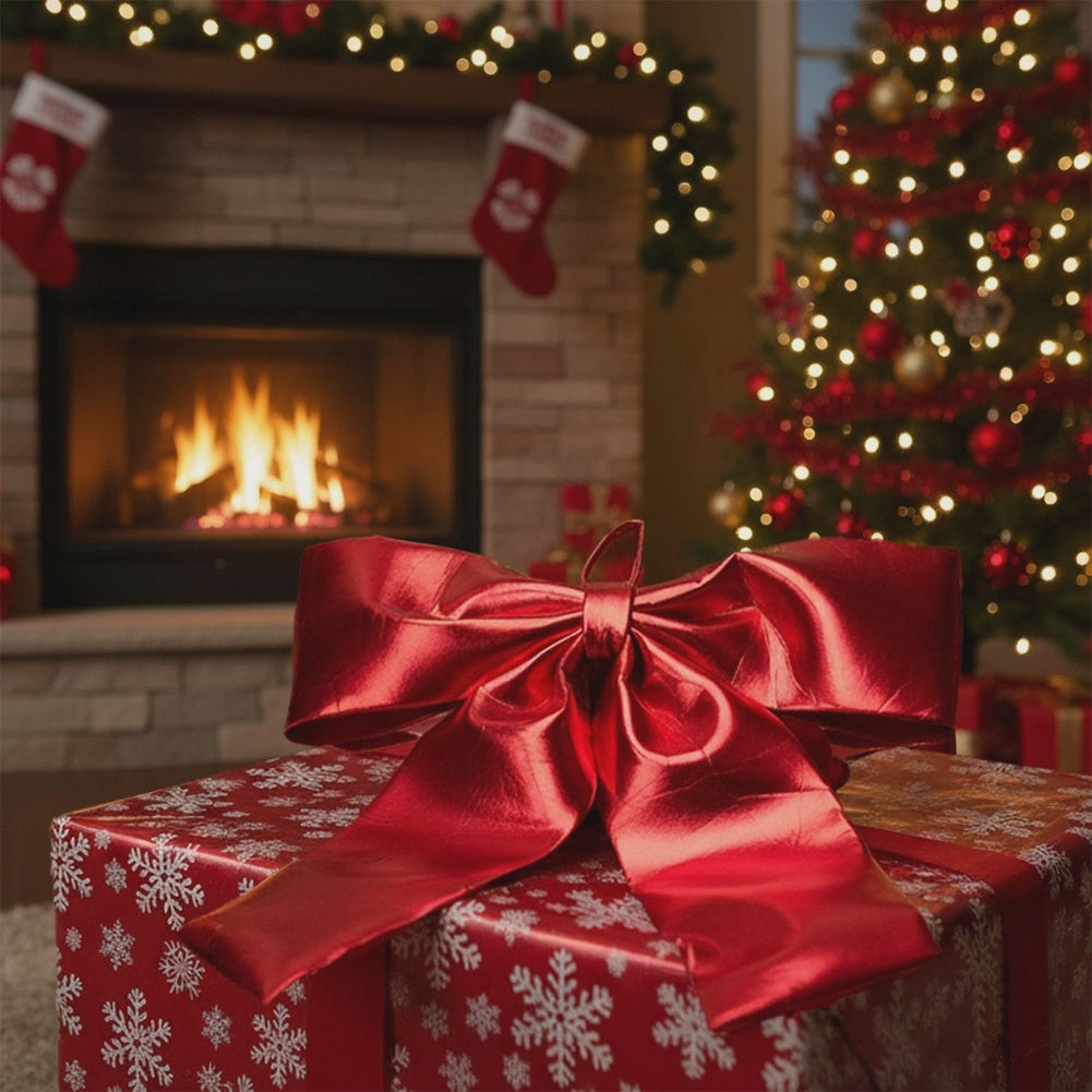 XXL Red Decorative Bow, 68x80 cm, Shiny Polyester