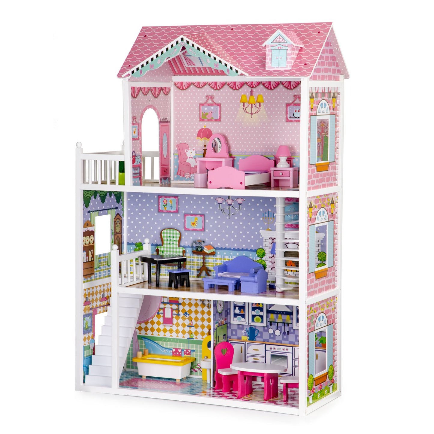 XXL wooden dollhouse with furniture ECOTOYS