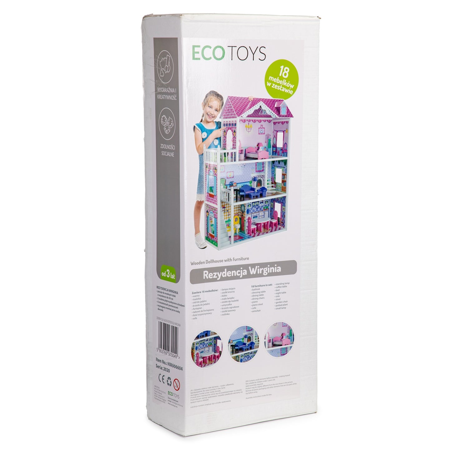 XXL wooden dollhouse with furniture ECOTOYS