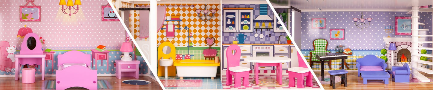 XXL wooden dollhouse with furniture ECOTOYS
