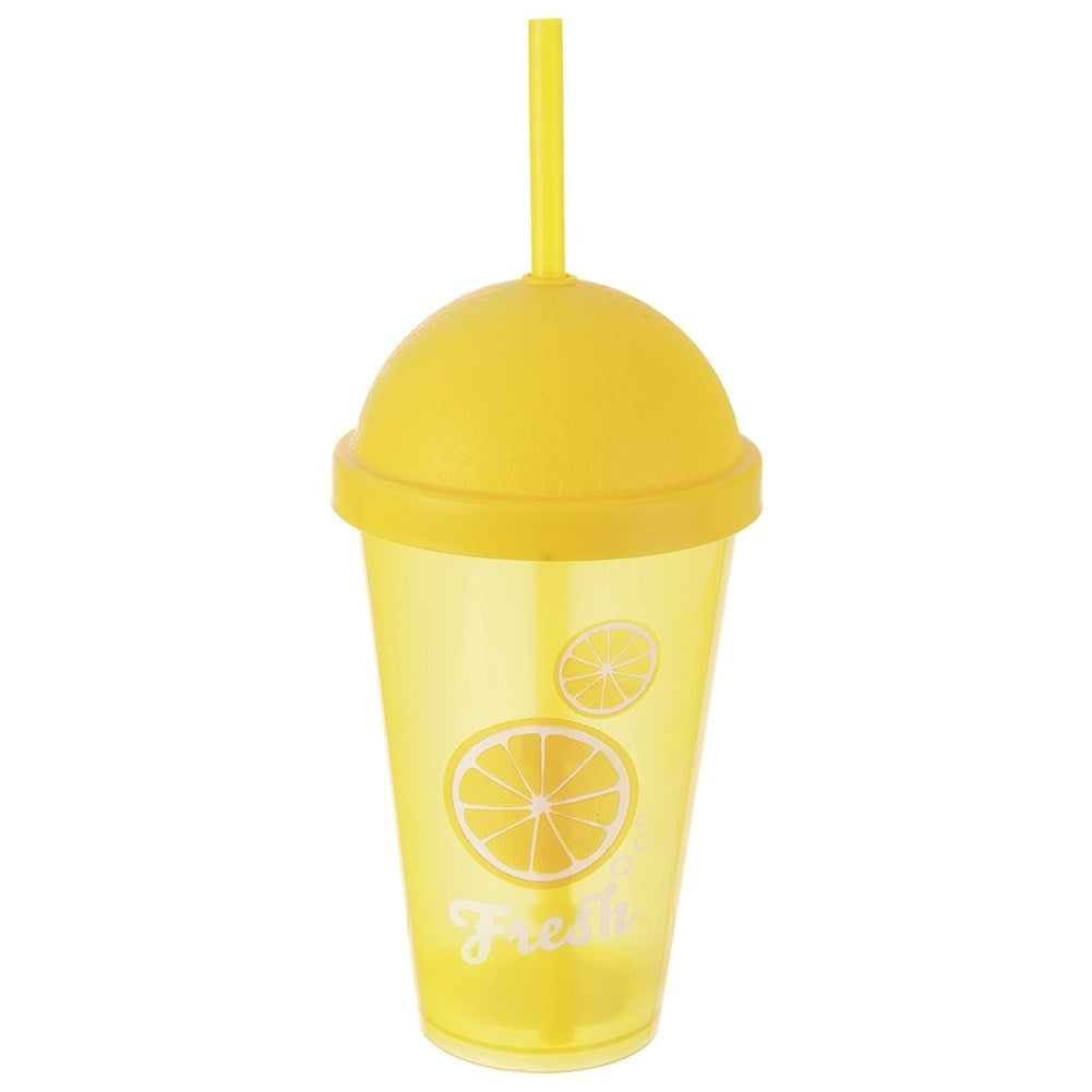 Yellow Drinking Mug with Lid and Straw for Smoothies and Iced Tea