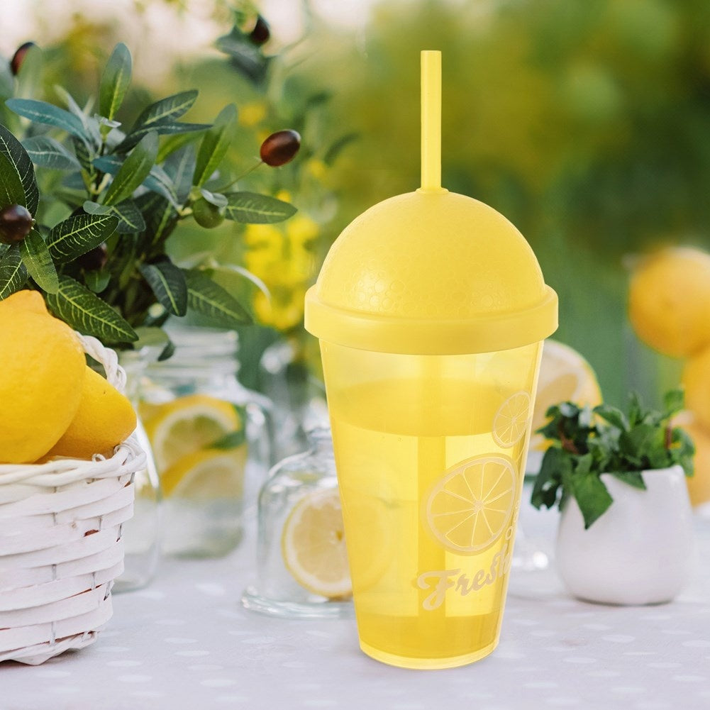 Yellow Drinking Mug with Lid and Straw for Smoothies and Iced Tea
