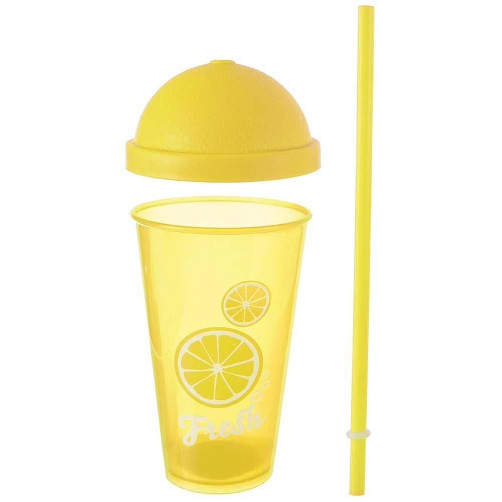 Yellow Drinking Mug with Lid and Straw for Smoothies and Iced Tea