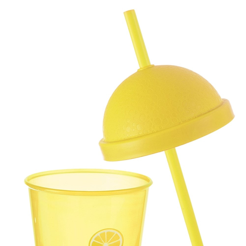 Yellow Drinking Mug with Lid and Straw for Smoothies and Iced Tea