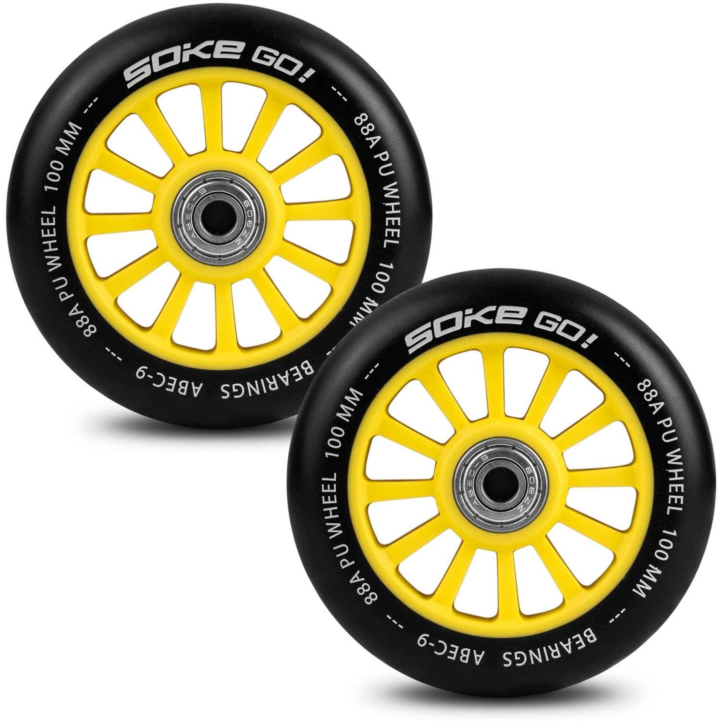 Yellow wheels for scooter 100 mm (2-pack)
