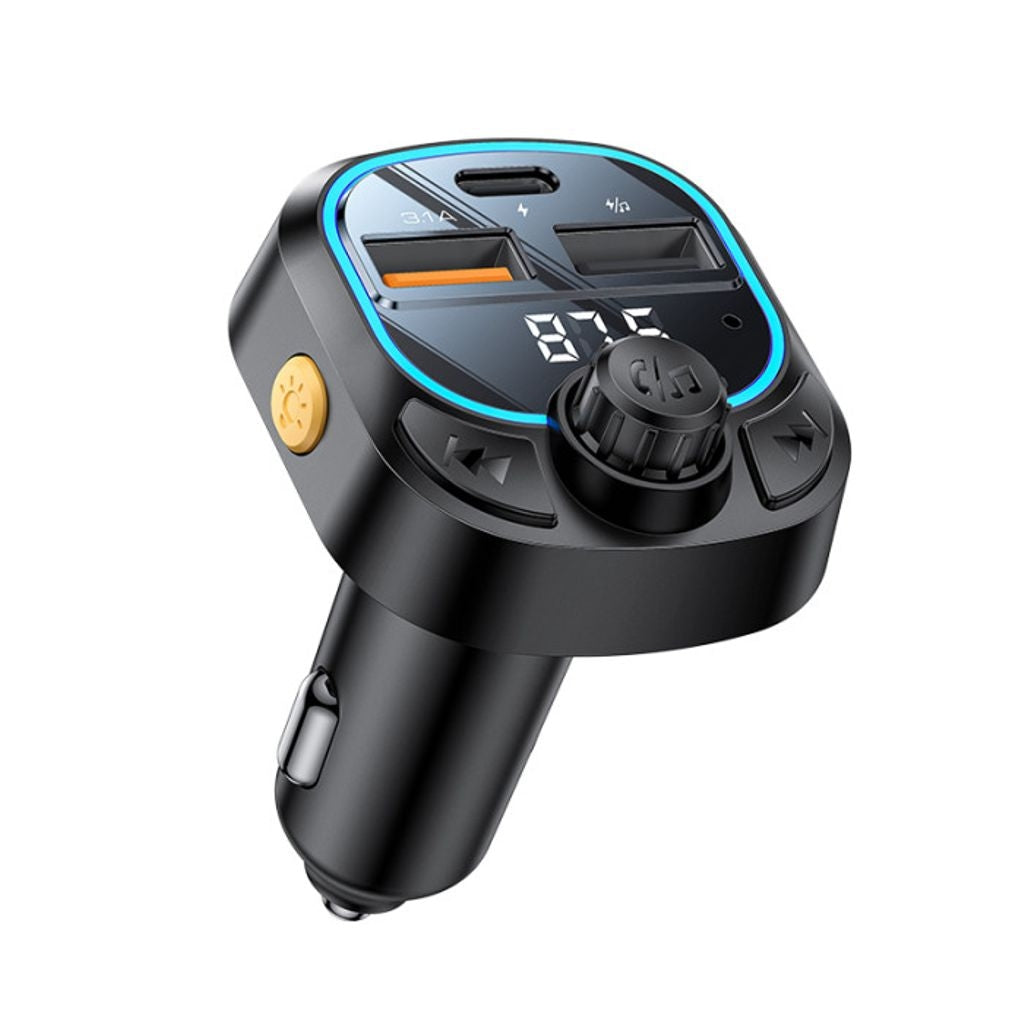 Yesido Bluetooth & FM Transmitter Car Charger 2x USB-A/1x USB-C - Black