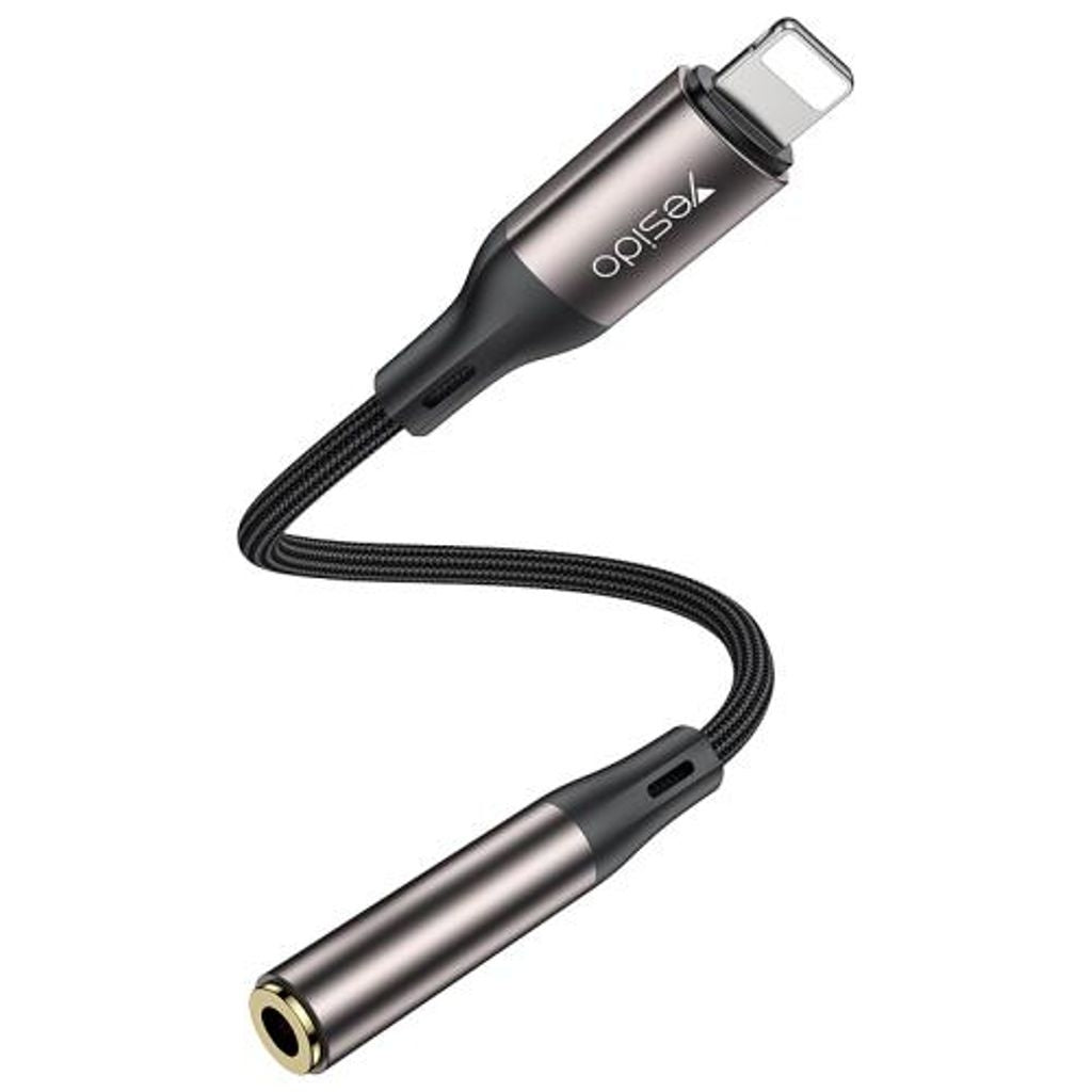 Yesido Lightning to 3.5 mm AUX Audio Adapter, 13cm – Black/gray