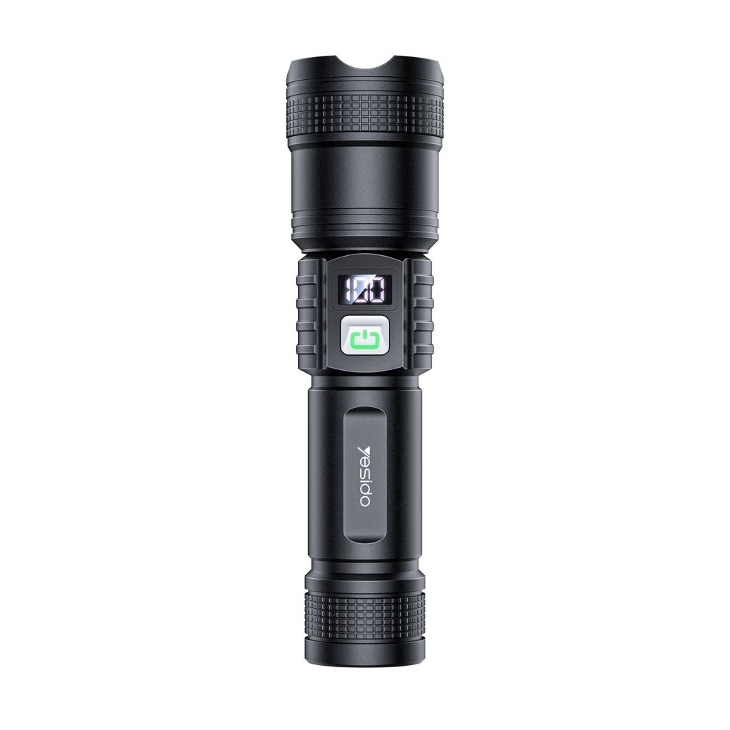 Yesido Teleskopisk Zoombar LED-ficklampa Uppladdningsbar Med Digital Display