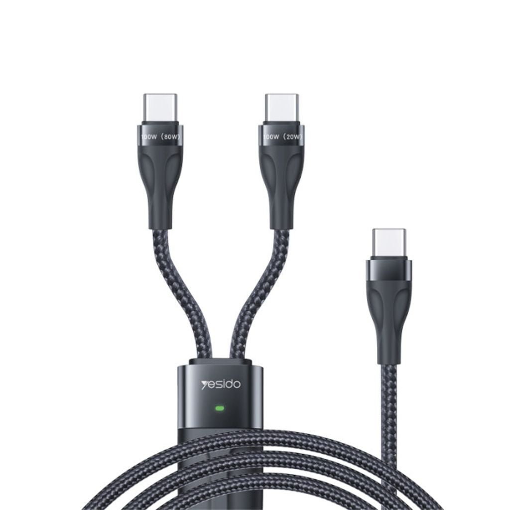 Yesido USB-C to Dual USB-C Fast Charging Cable 100W, 1.4m - Black