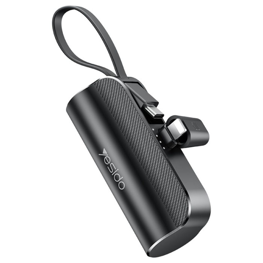 Yesido Ultra Mini Power Bank 5000mAh with USB-C Cable / Lightning Plug - Black