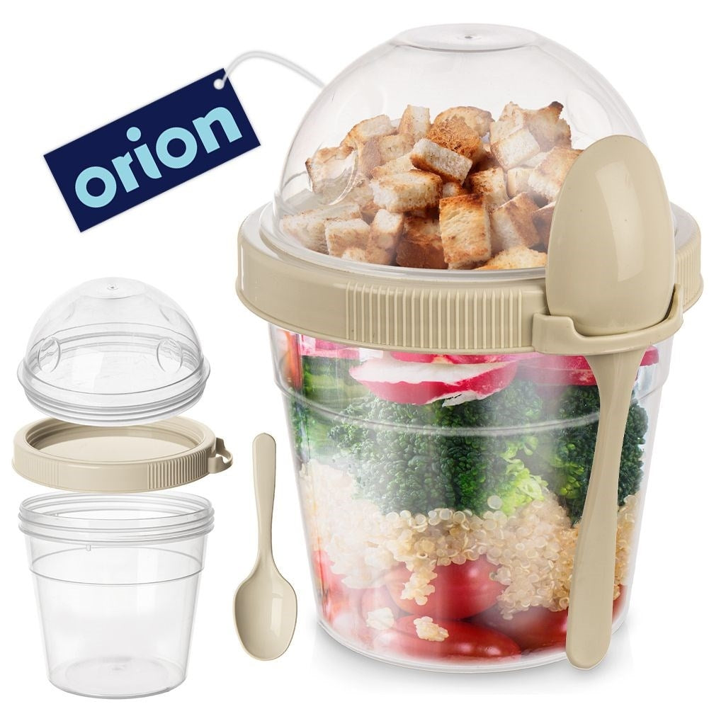 Yoghurt container with lid, bowl for cereal and spoon