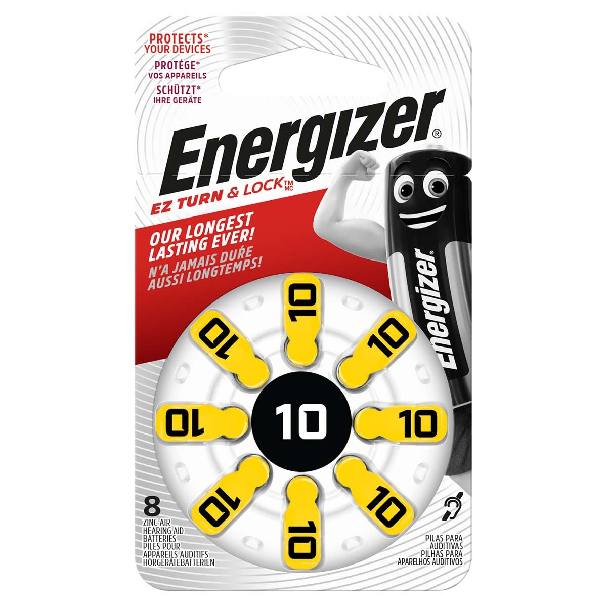 Zinc-Air Battery PR70 Type 10 | 1.4 V DC | 92 mAh | Number of batteries: 8 pcs. | Hearing aid | Silver