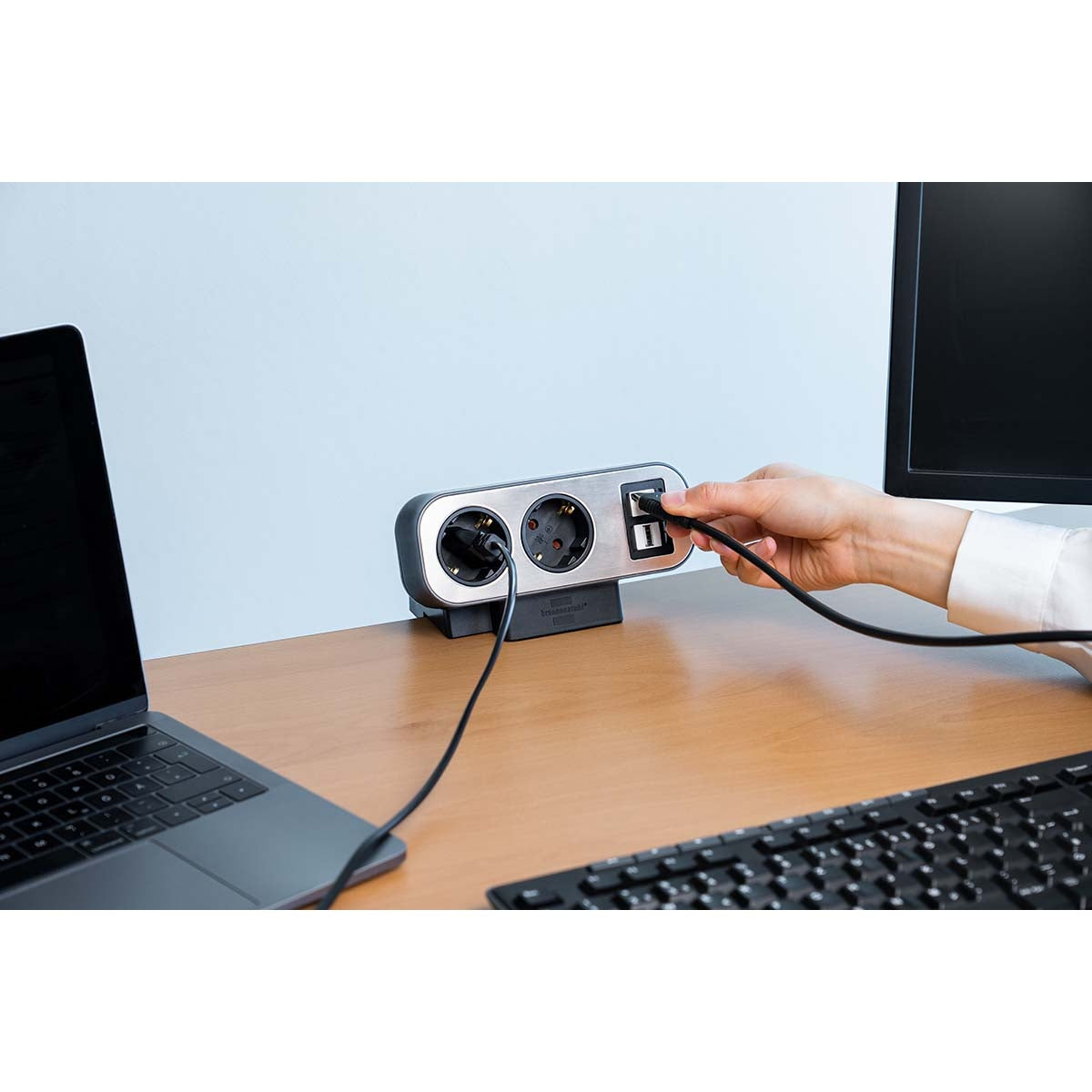 brennenstuhl®estilo Duplex socket, 2x Keystone modules, 10x safety sockets, silver/black