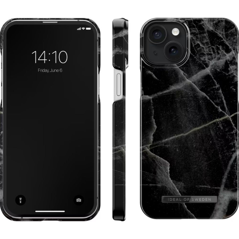 iDeal of Sweden iPhone 15 Plus Cover, Black Thunder Marble