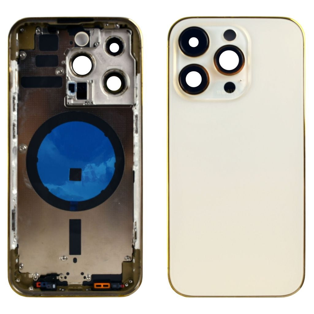 iPhone 14 Pro Full Glass Back Cover with Frame - Gold