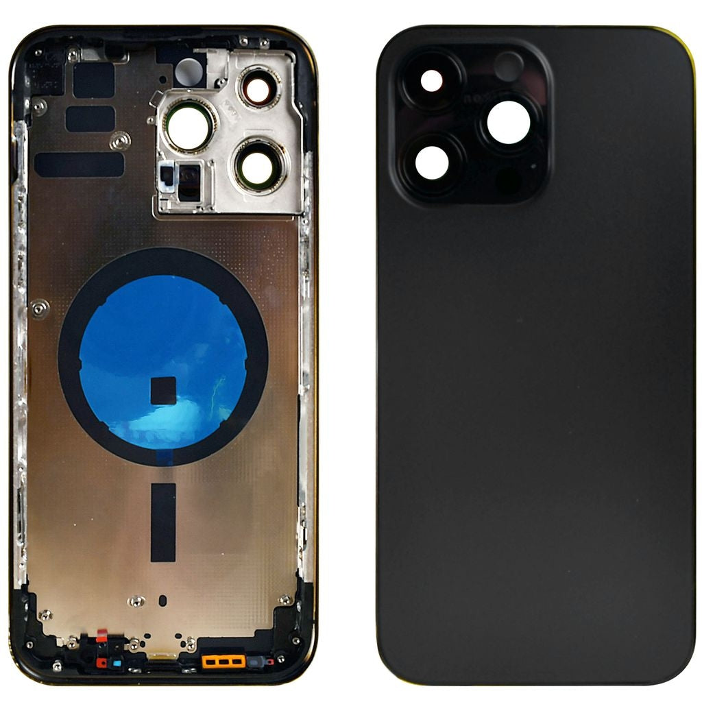 iPhone 14 Pro Max Complete Glass Back Cover with Frame - Black