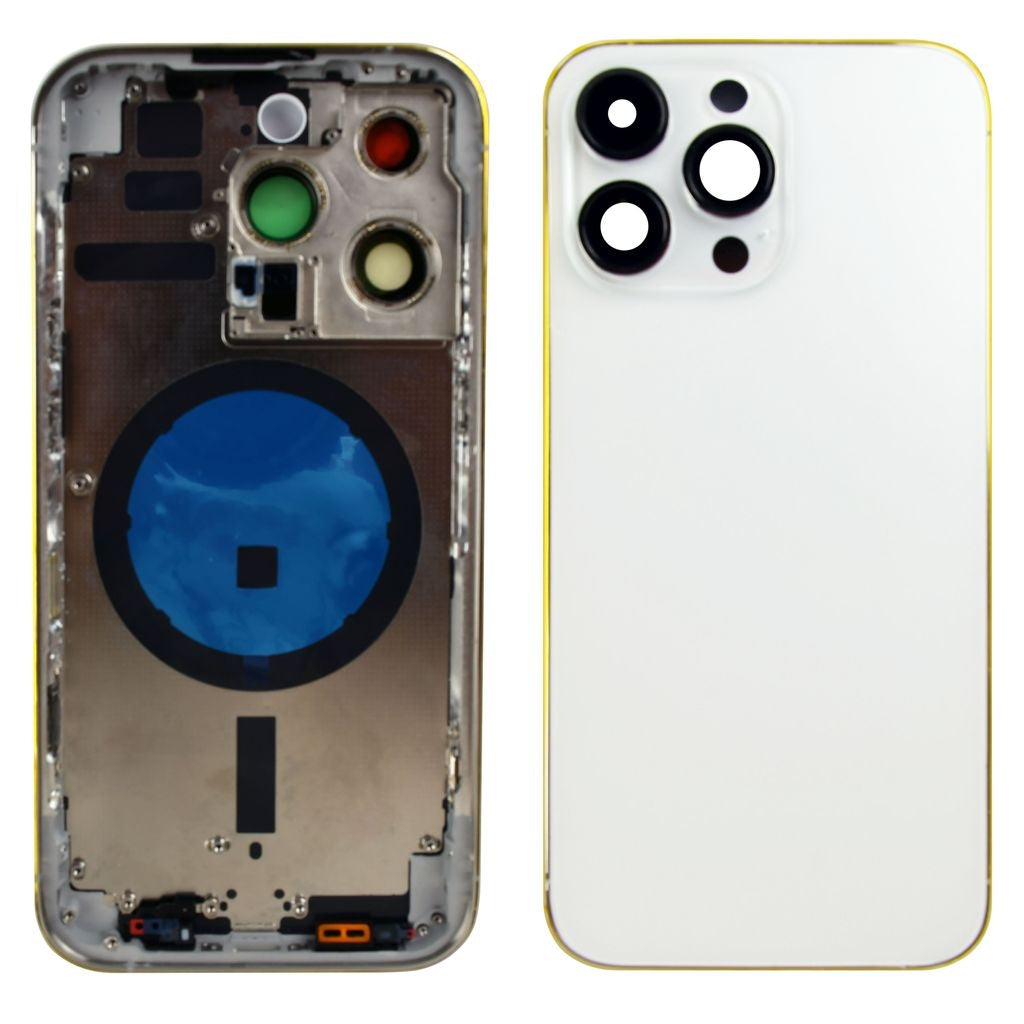 iPhone 14 Pro Max Glass Back Cover with Frame - Silver