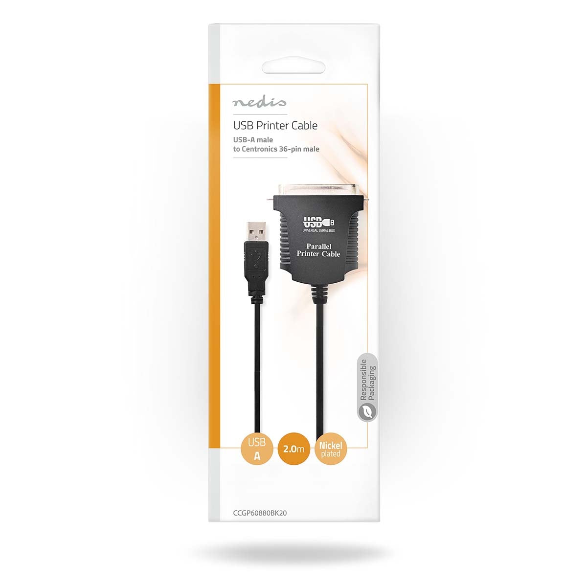 parallel cable | USB-A Male | Centronics 36-pin male | Nickel plated | 2.00 m | Round | PVC | Envelope