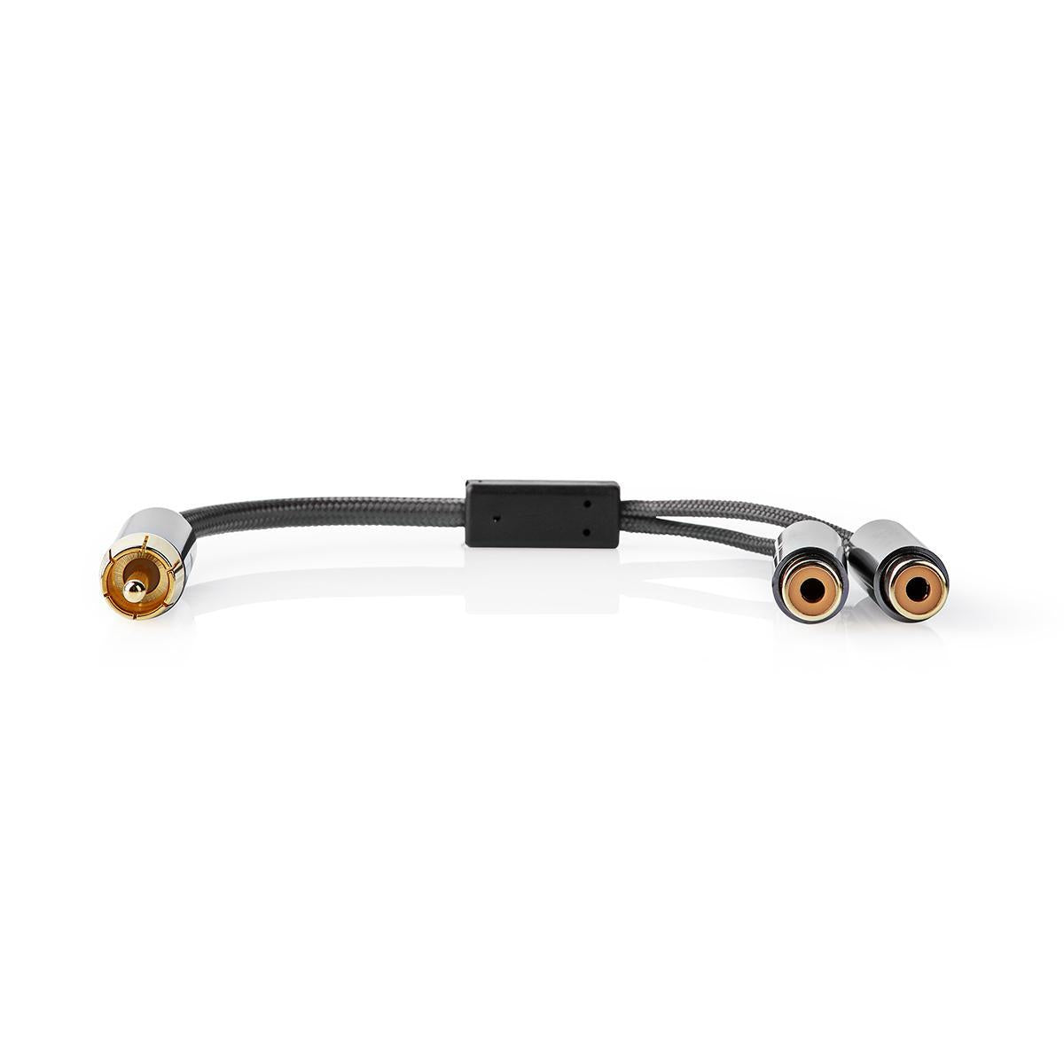 subwoofer Cable | RCA Male | 2x RCA Female | Gold Plated | 0.20 m | Round | 4.5 mm | Gray With Metal | Carton with covered window