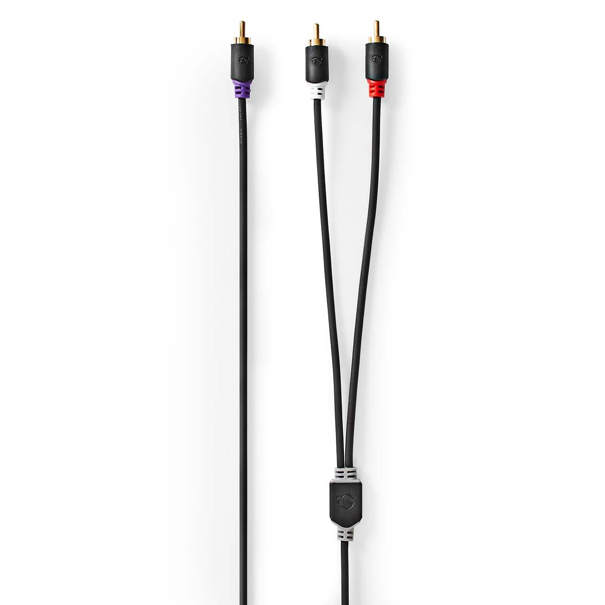 subwoofer Cable | RCA Male | 2x RCA Male | Gold Plated | 3.00 m | Round | 4.0 mm | Anthracite | Box