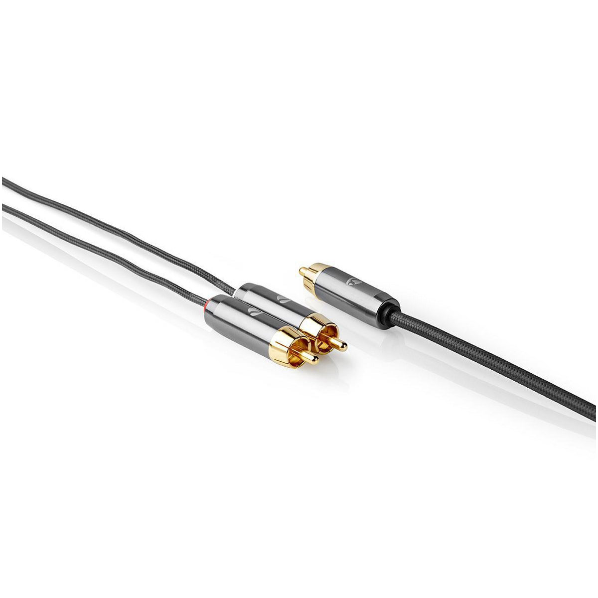 subwoofer Cable | RCA Male | 2x RCA Male | Gold Plated | 3.00 m | Round | 4.5 mm | Gray / Gray With Metal | Carton with covered window