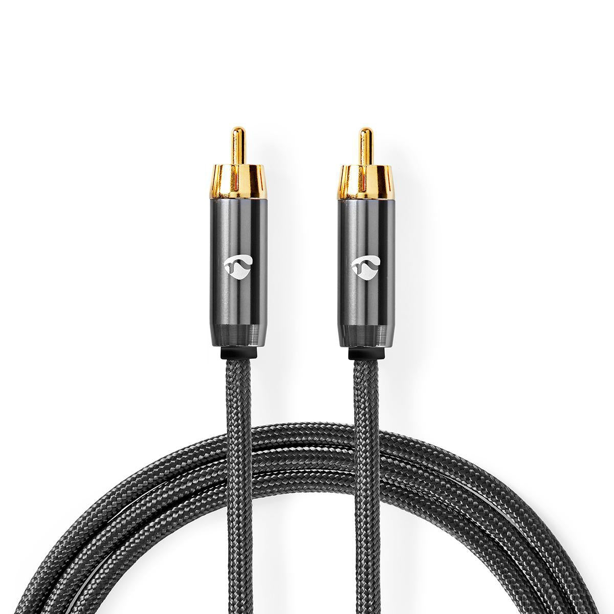 subwoofer Cable | RCA Male | RCA Male | Gold Plated | 5.00 m | Round | 4.5 mm | Anthracite / Gray With Metal | Lid