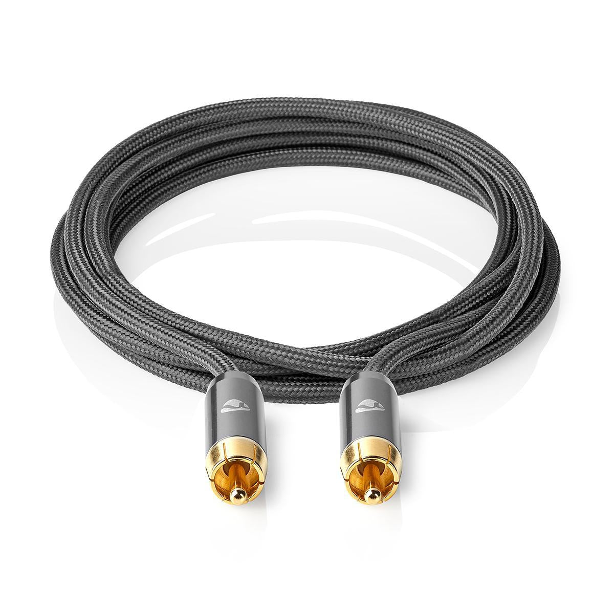 subwoofer Cable | RCA Male | RCA Male | Gold Plated | 5.00 m | Round | 4.5 mm | Anthracite / Gray With Metal | Lid